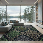 Ornate Emerald Damask Gothic Tile Rug