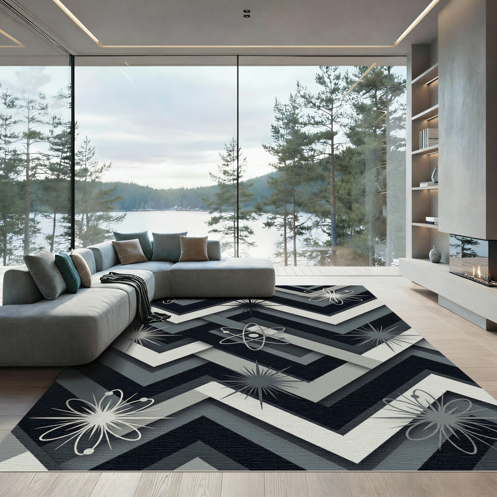 Monochromatic Atomic Stars Chevron Rug