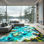 Tropical World Map Azure Ocean Rug