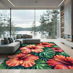 Lush Tropical Hibiscus Floral Art Rug