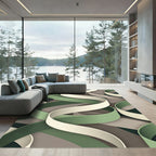 Modern Sage Green Interwoven Ribbon Wave Rug