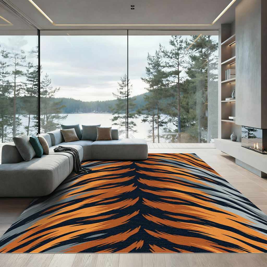 Bold Orange and Gray Tiger Stripe Rug
