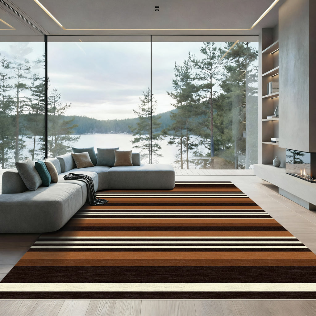 Sophisticated Chocolate Earth Linear Striped Rug