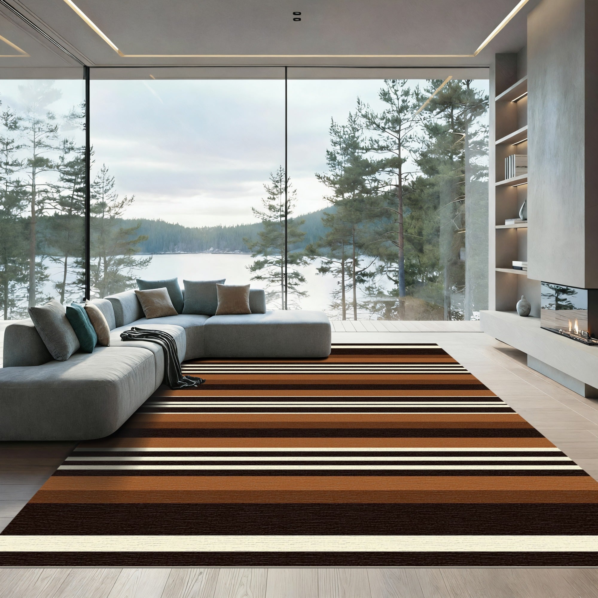Sophisticated Chocolate Earth Linear Striped Rug
