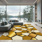 Modern Geometric Metallic Gold Ivory Tile Rug