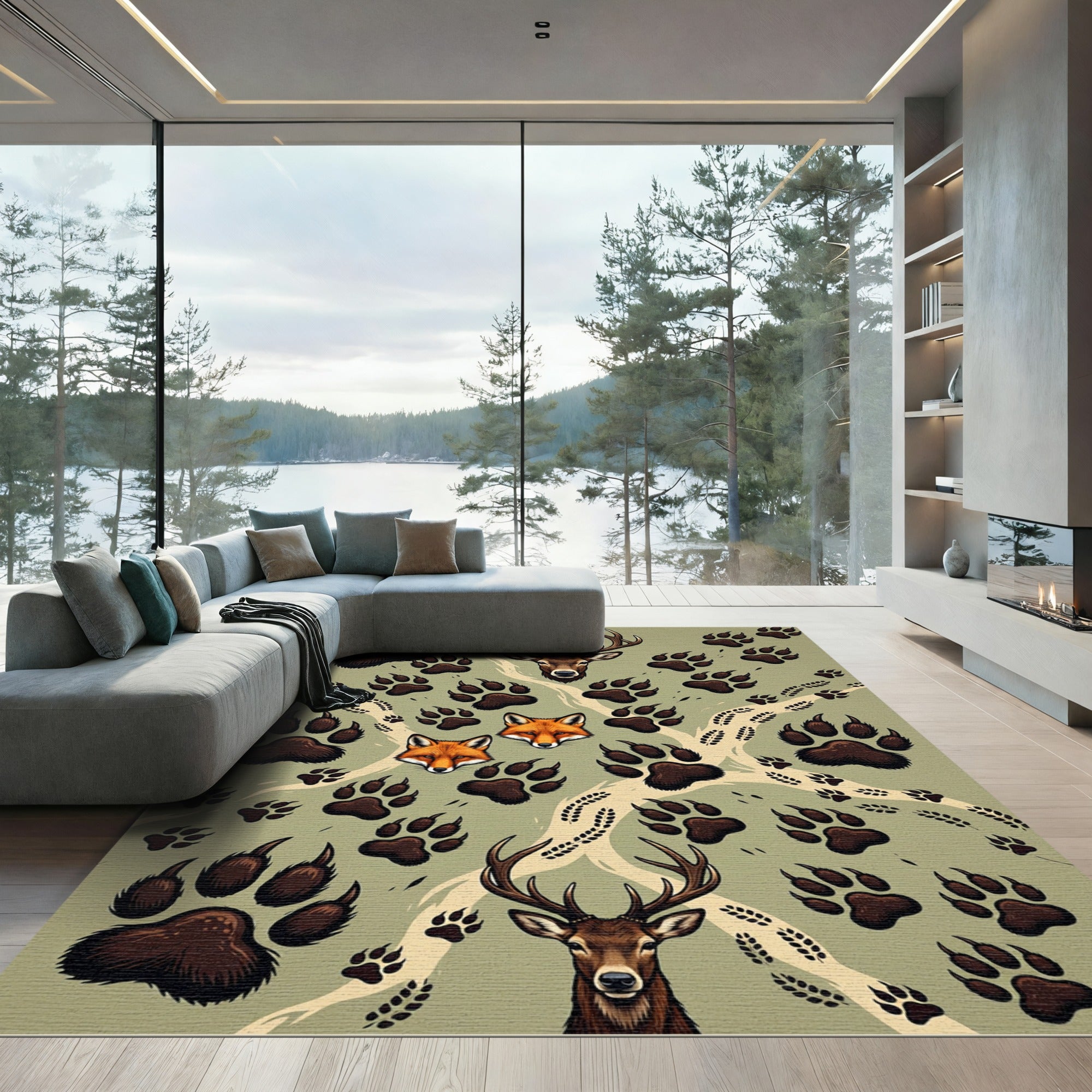 Rustic Forest Animal Paw Print Rug