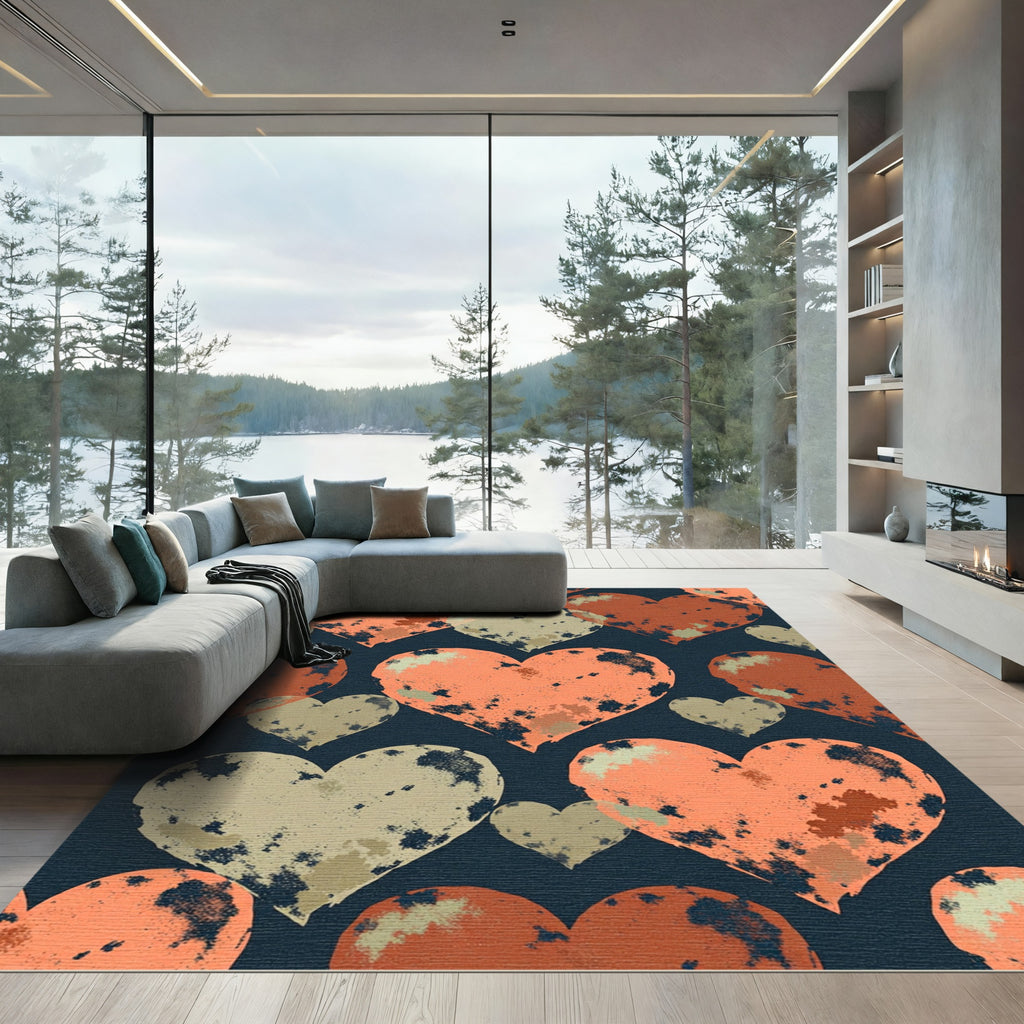 Distressed Burnt Orange Heart Abstract Rug