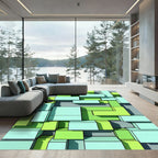 Geometric Mint and Lime Stacked Blocks Rug