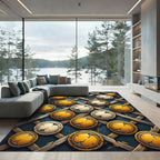 Cracked Golden Medallion Lattice Grid Rug