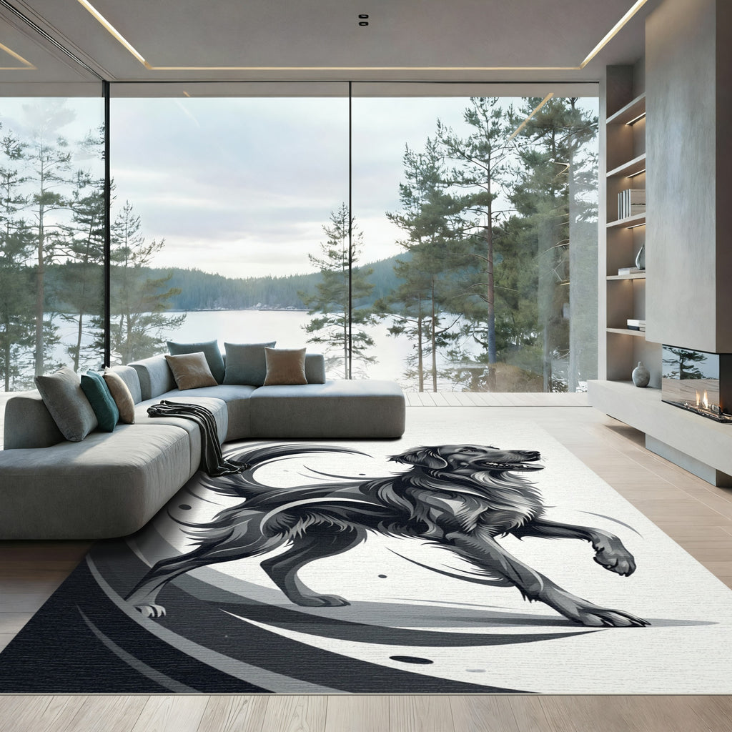 Dynamic Monochrome Running Dog Illustration Rug
