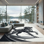 Dynamic Monochrome Running Dog Illustration Rug
