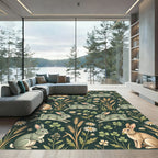 Whimsical Emerald Meadow Rabbit Garden Rug