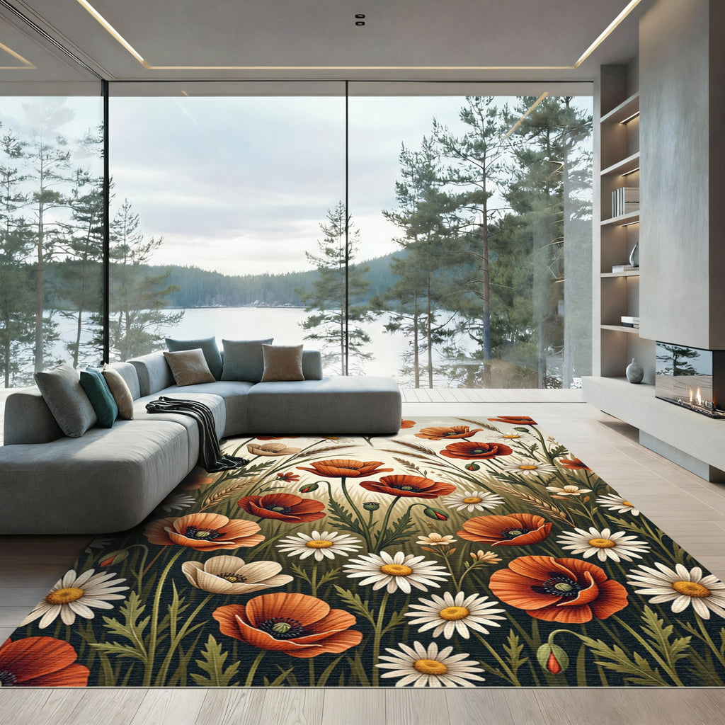 Wildflower Poppies and Daisies Meadow Rug