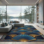Art Deco Blue Gold Fan Ensemble Rug