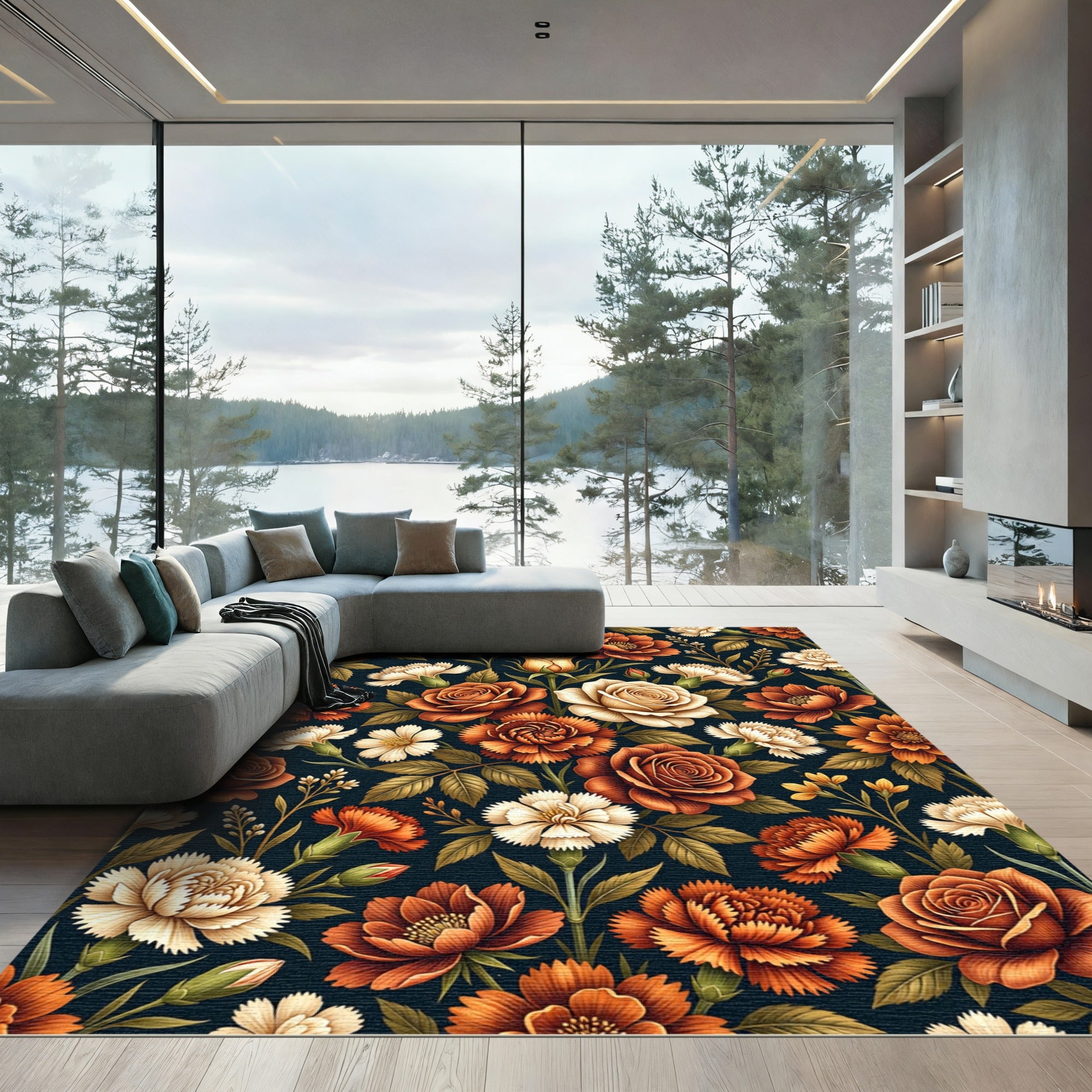Autumnal Floral Rose Garden Rug