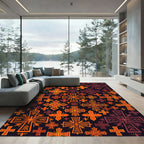 Fiery Orange Geometric Cross Tapestry Rug