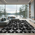Monochromatic Snowflake Deer Cross Pattern Rug