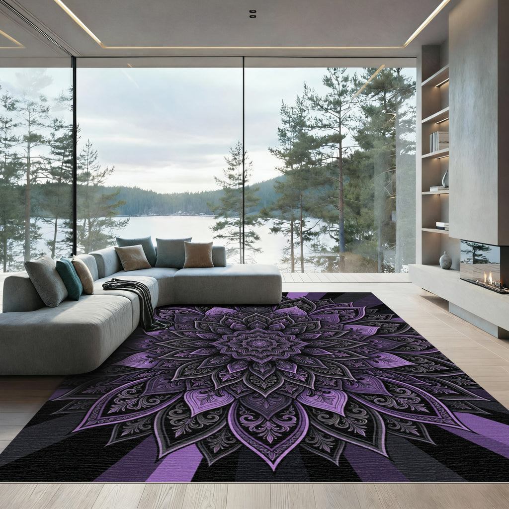 Intricate Amethyst Floral Mandala Hexagon Rug