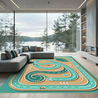 Playful Teal Automobile Race Track Rug
