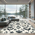 Minimalist Monochrome Botanical Floral Area Rug