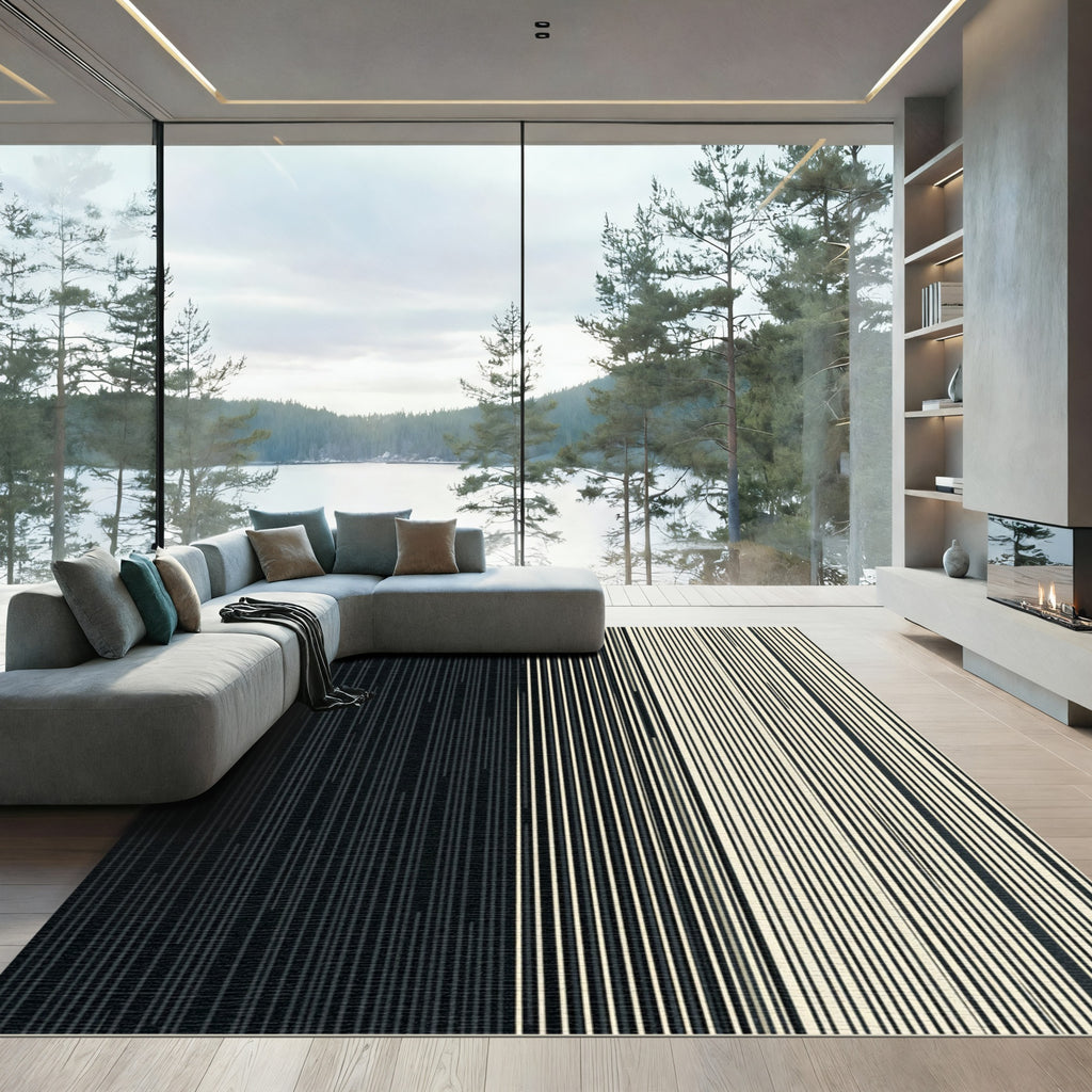 Minimalist Monochrome Vertical Linear Stripe Rug