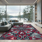 Romantic Red Heart Swirl Floral Rug