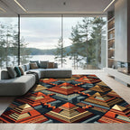 Geometric Terracotta Step Pyramid Mosaic Rug