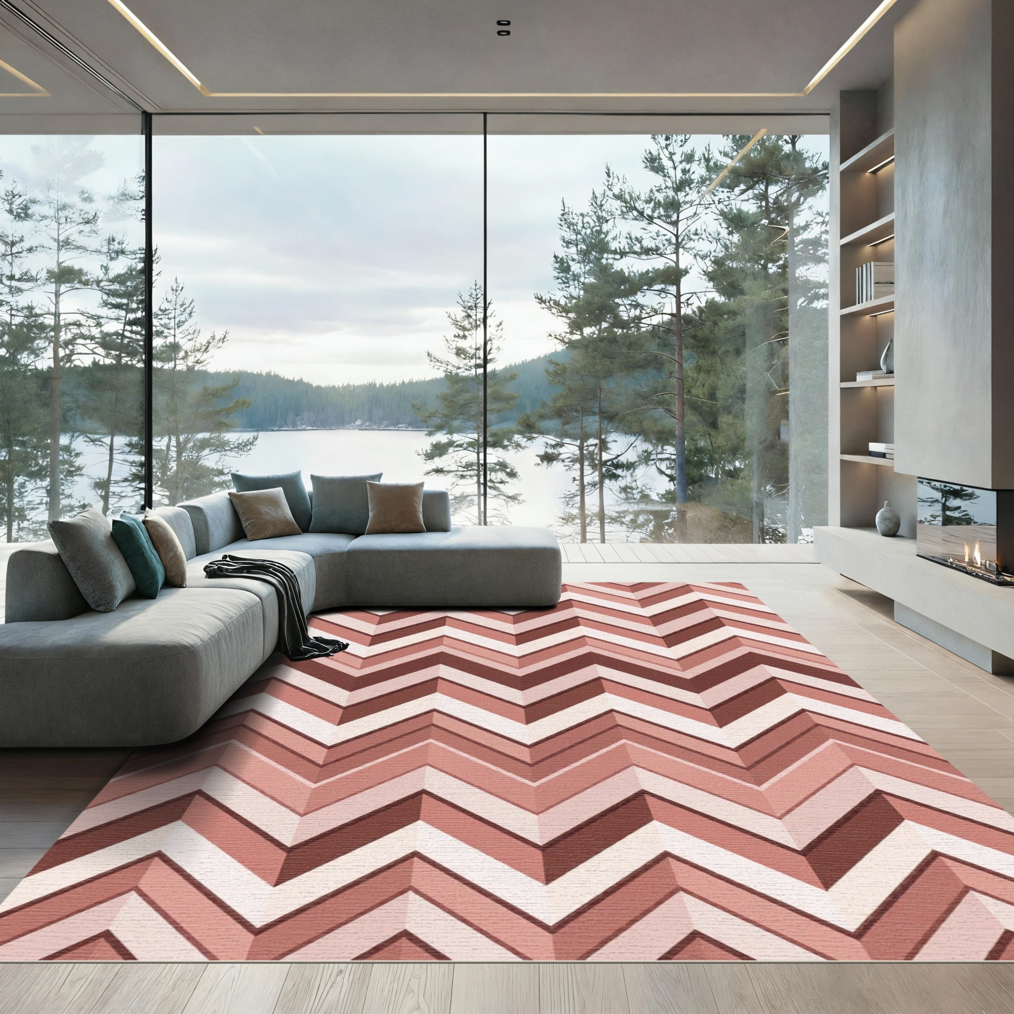 Rose Gold Chevron Pattern Rug