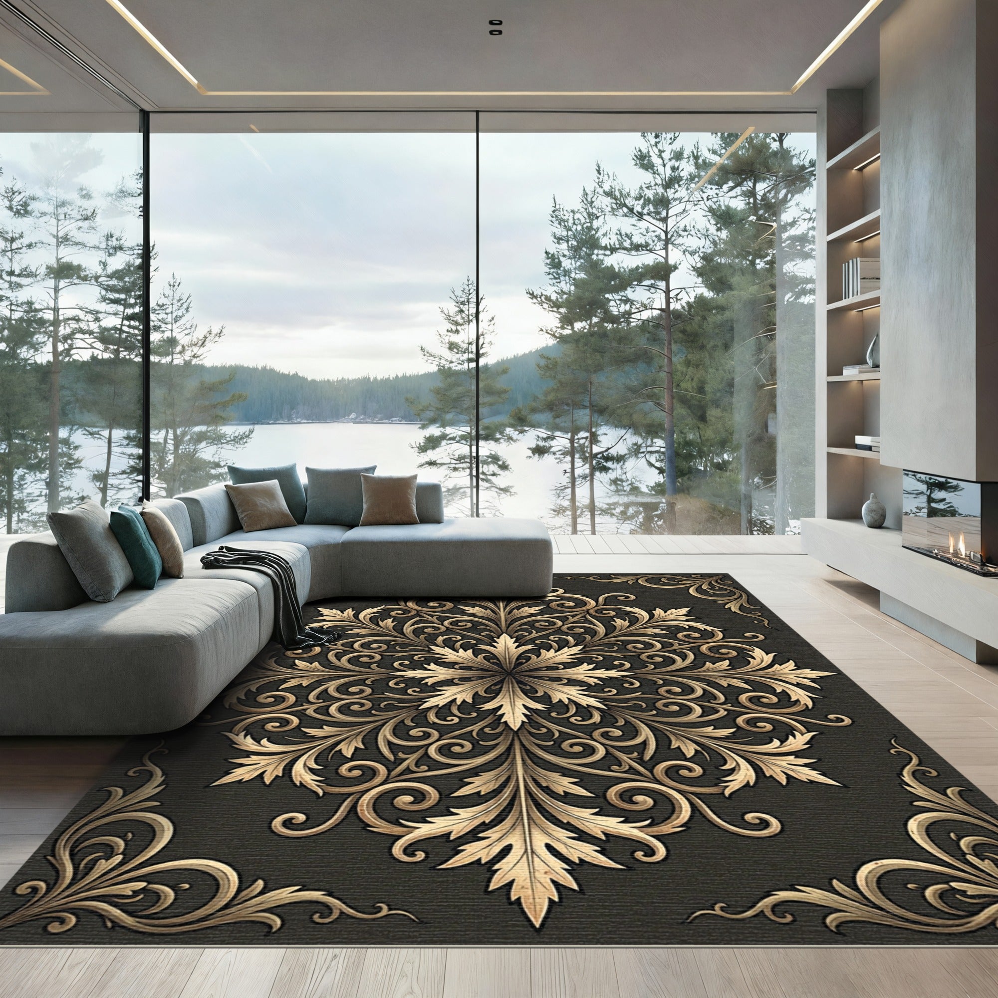 Regal Gold Acanthus Leaf Medallion Rug