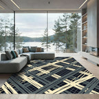 Charcoal Cream Crossed Grid Overlay Rug