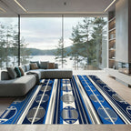 Modern Blue Silver Football Stripe Rug
