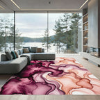 Abstract Burgundy and Peach Fluid Wave Rug