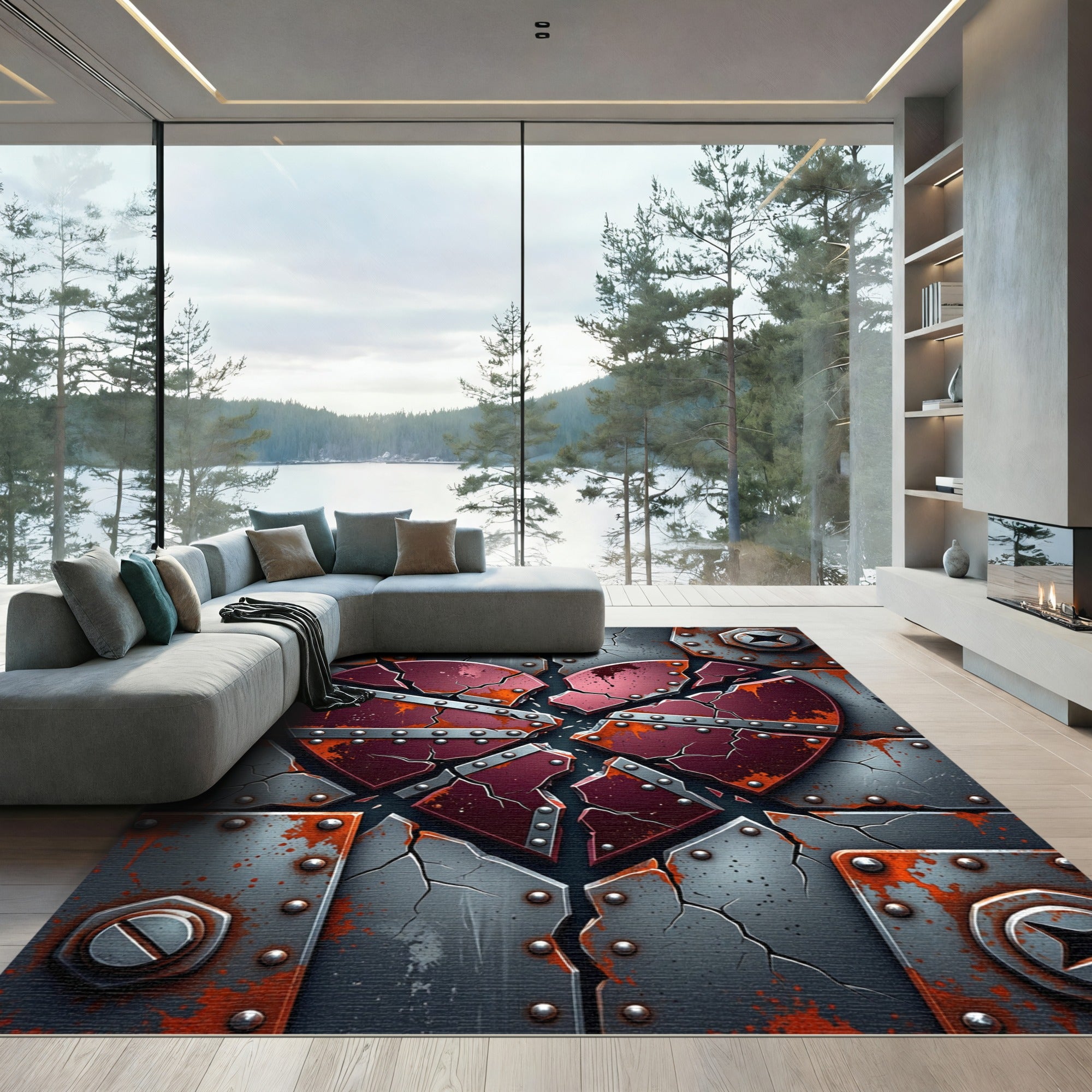 Rusty Red Cracked Heart Metal Rug