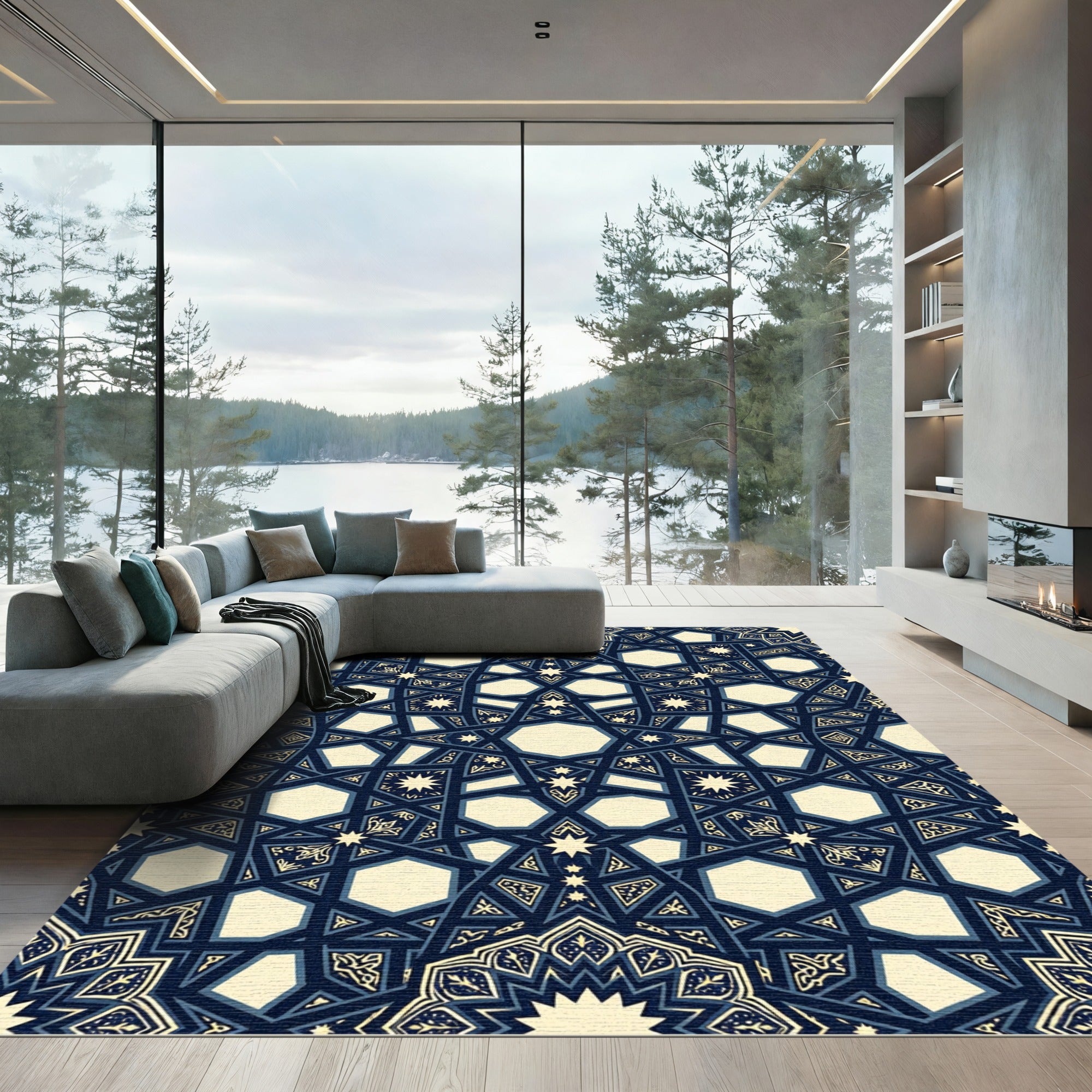 Midnight Navy Geometric Star Medallion Rug