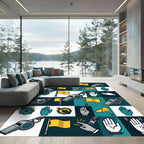 Graphic Whistle and Flag Sport Grid Rug