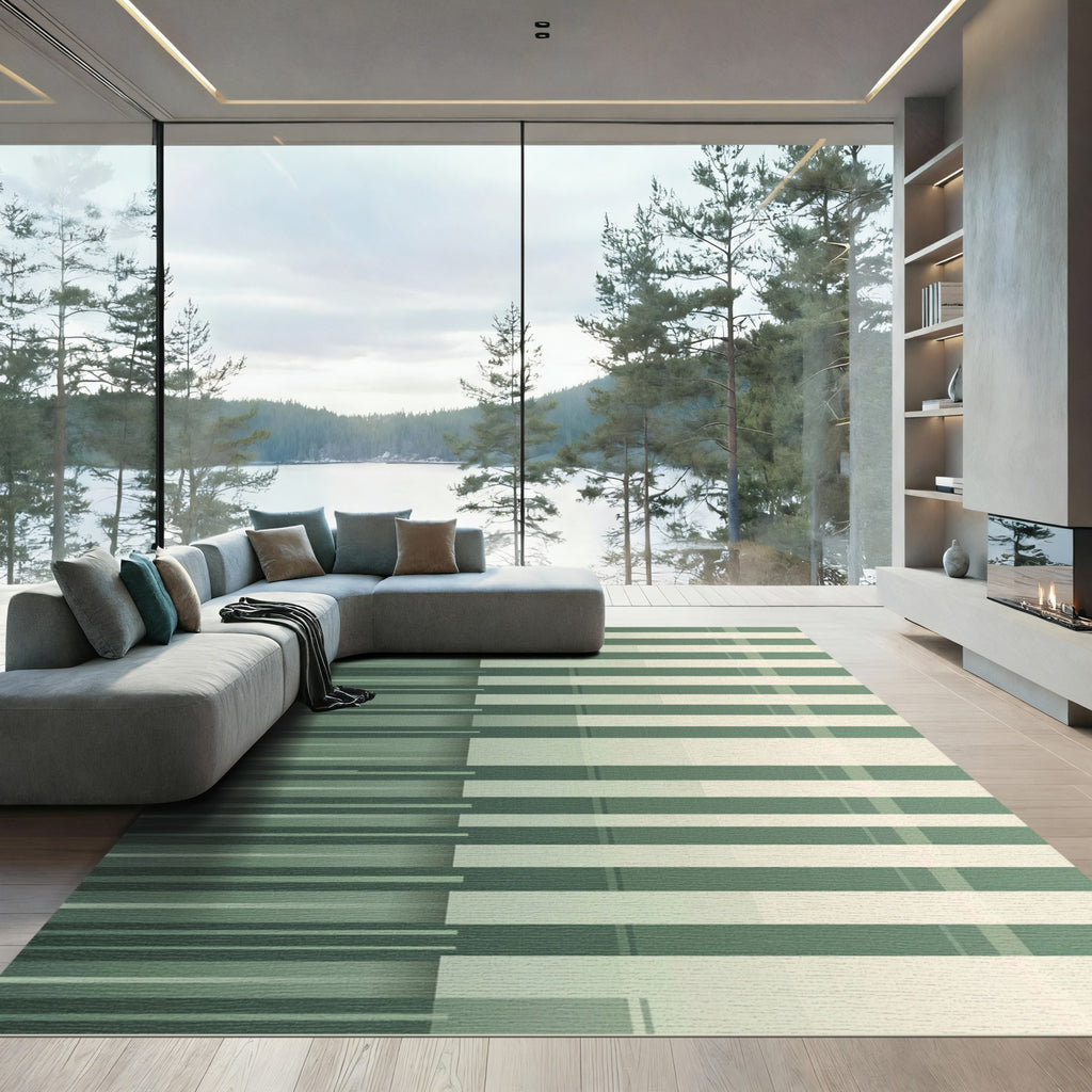 Modern Sage Green Linear Bar Rug
