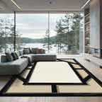 Geometric Black Frame Beige Rug