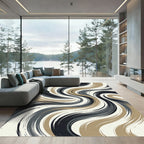 Modern Abstract Swirl in Sand and Charcoal Rug