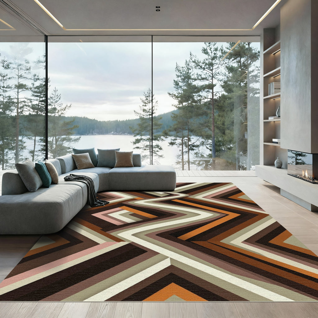 Retro Earthy Zigzag Chevron Stripe Rug