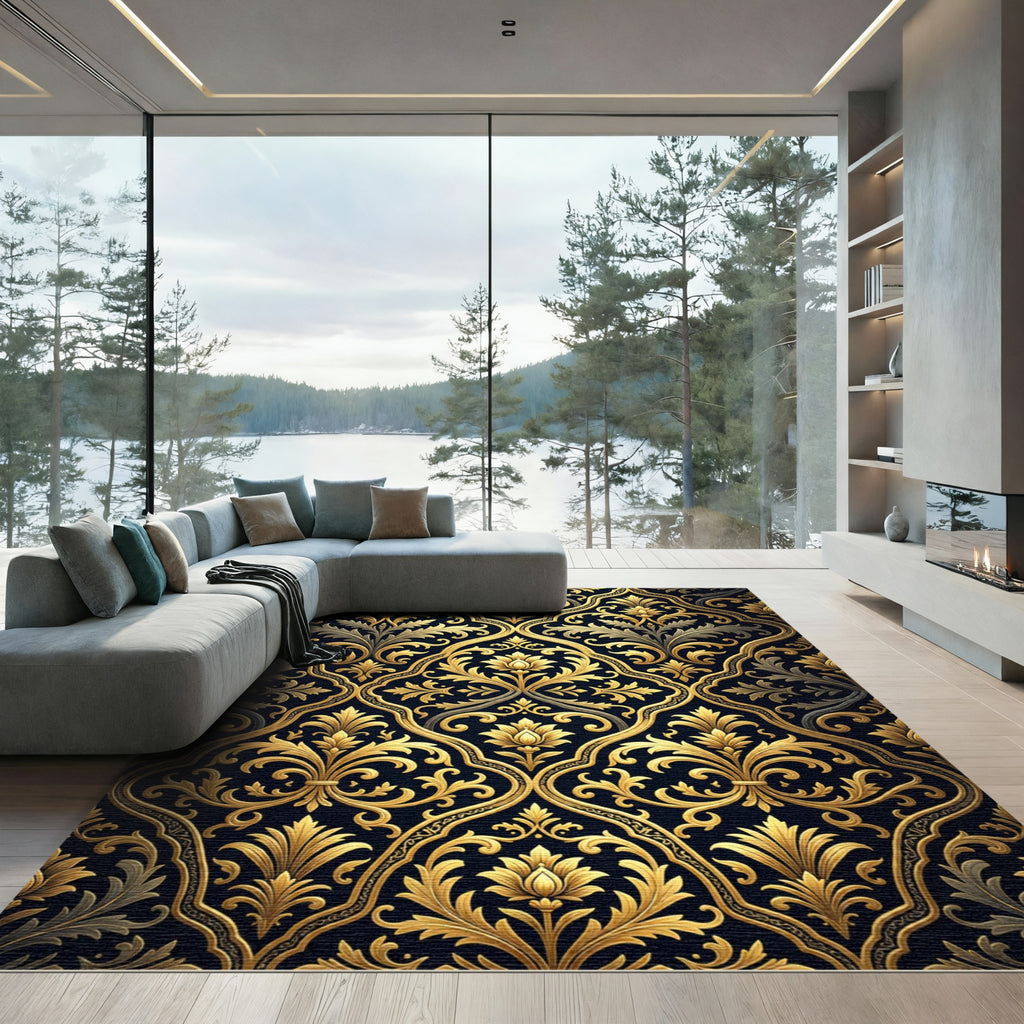 Antique Gold Elaborate Floral Scroll Rug
