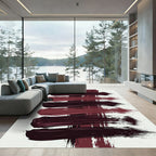 Deep Burgundy Abstract Horizontal Brushstrokes Rug