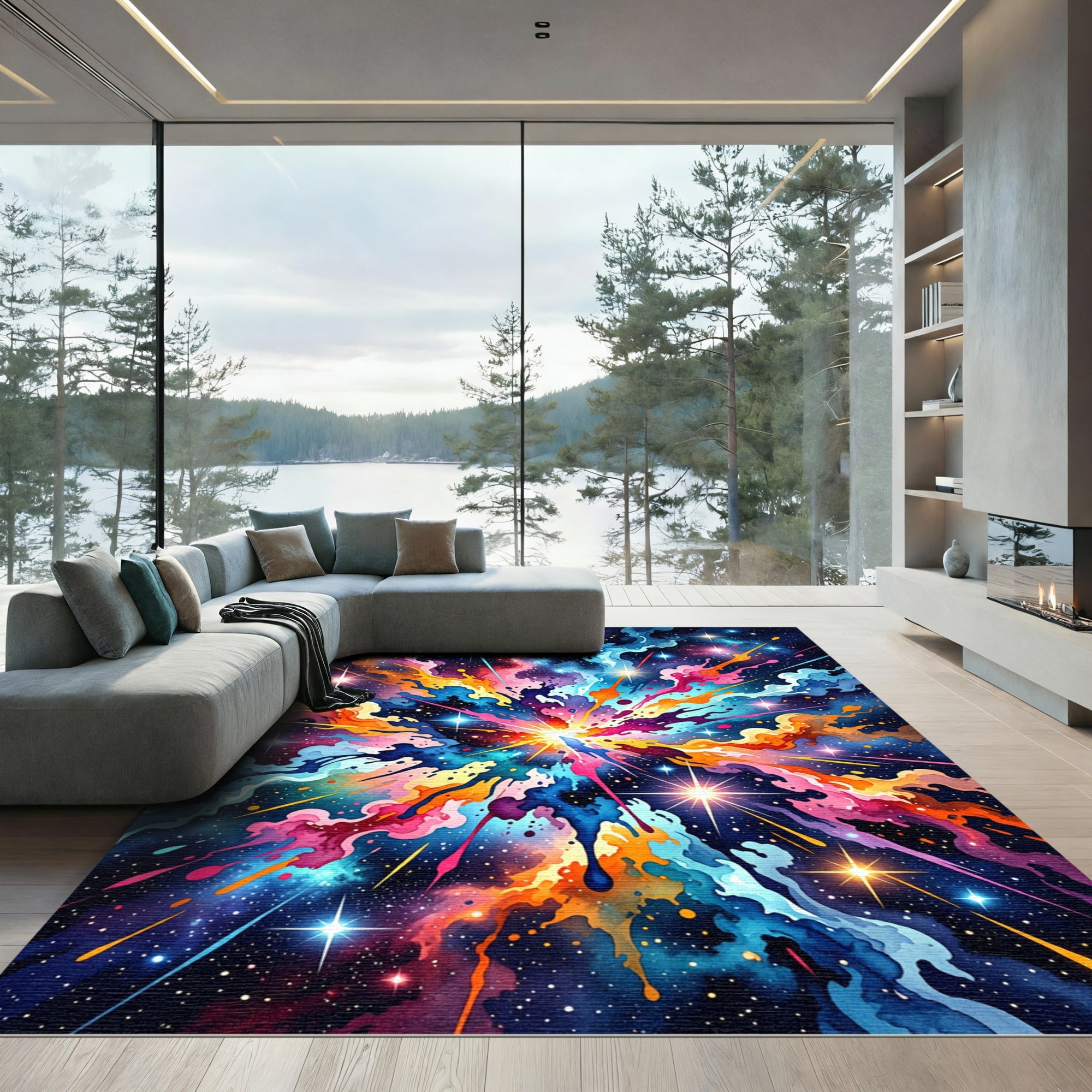 Vibrant Cosmic Abstract Nebula Burst Rug