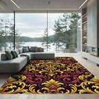 Ornate Gold and Crimson Damask Rug