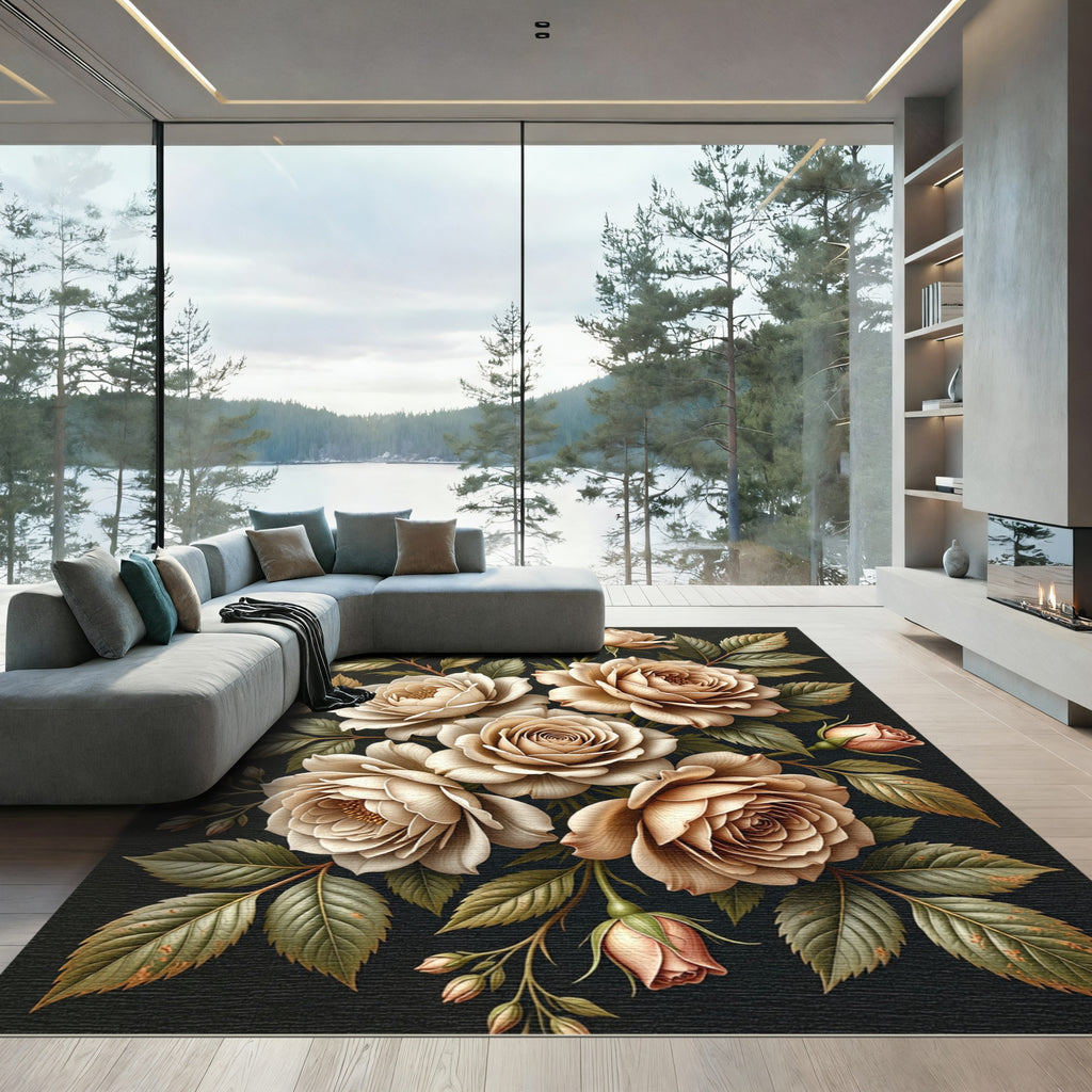 Creamy Roses With Green Foliage Rug
