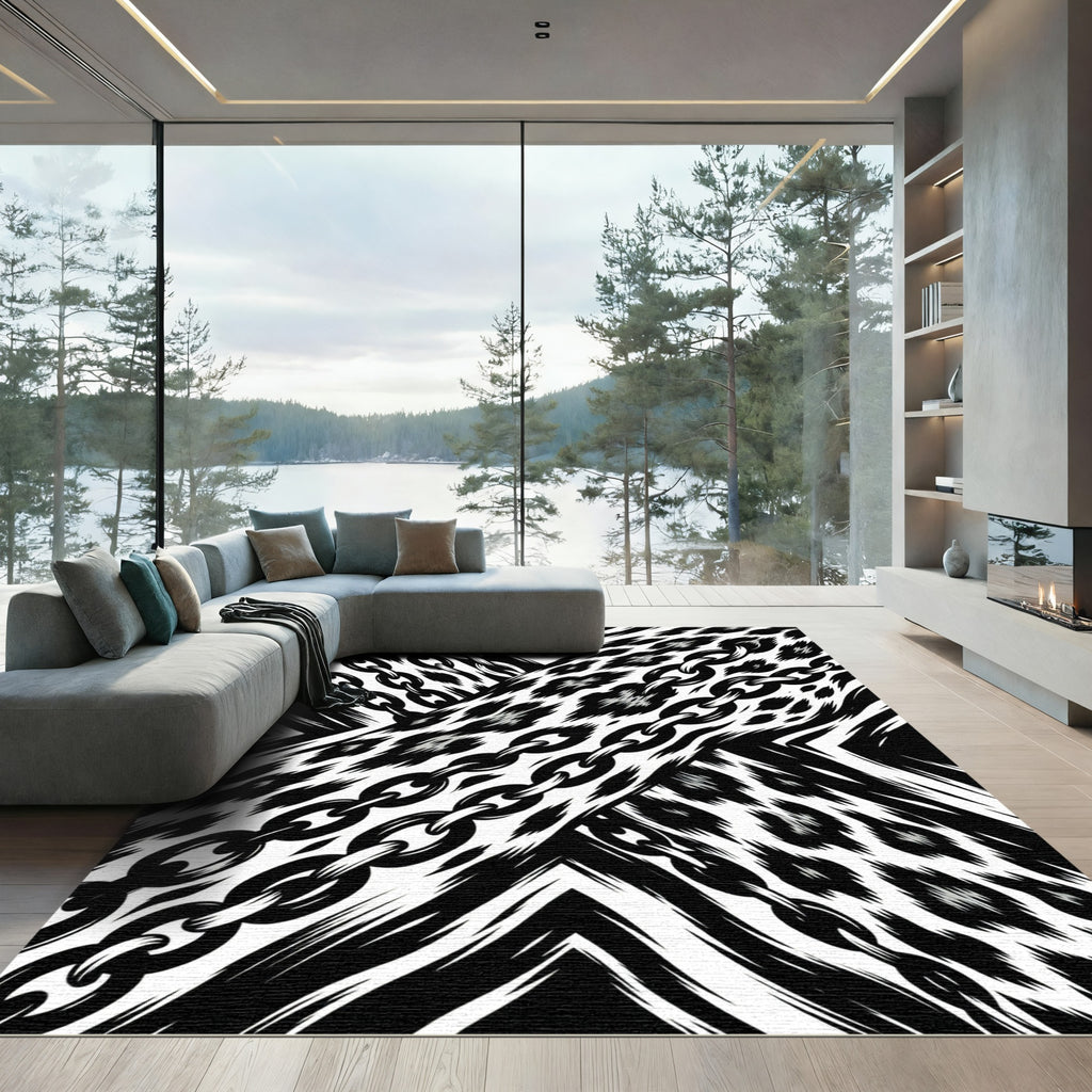 Bold Black Chain Leopard Print Rug