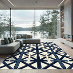 Navy Blue Geometric Cross Grid Rug