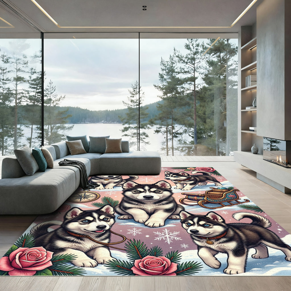 Cute Husky Puppies Winter Rose Sleigh Rug