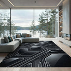 Sleek Metallic Monochromatic Cyber Hexagon Rug