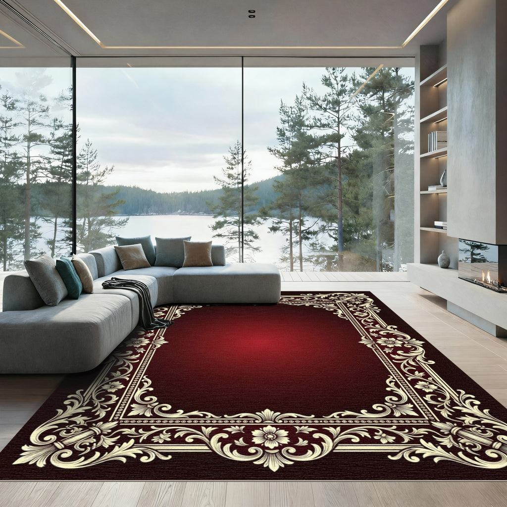 Ornate Cream Floral Acanthus Border Rug