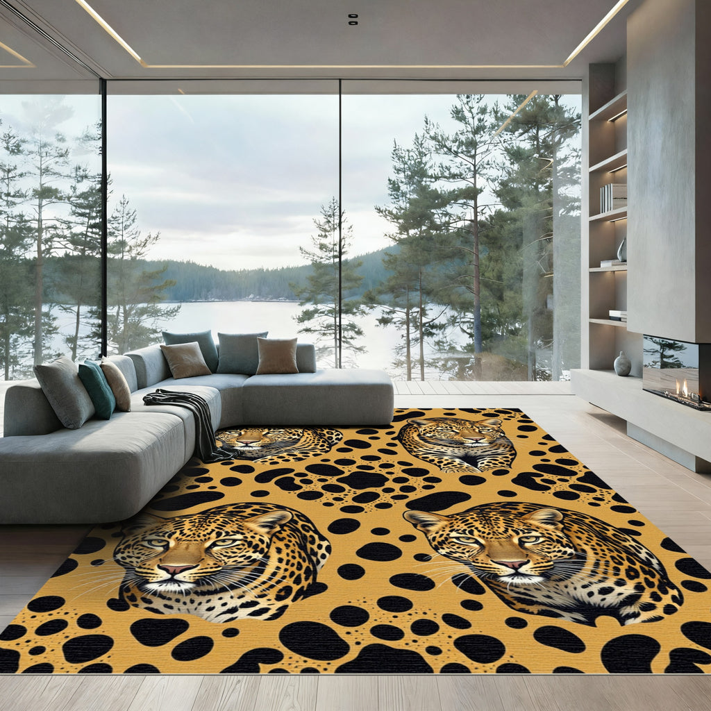 Elegant Golden Leopard Spot Animal Art Rug